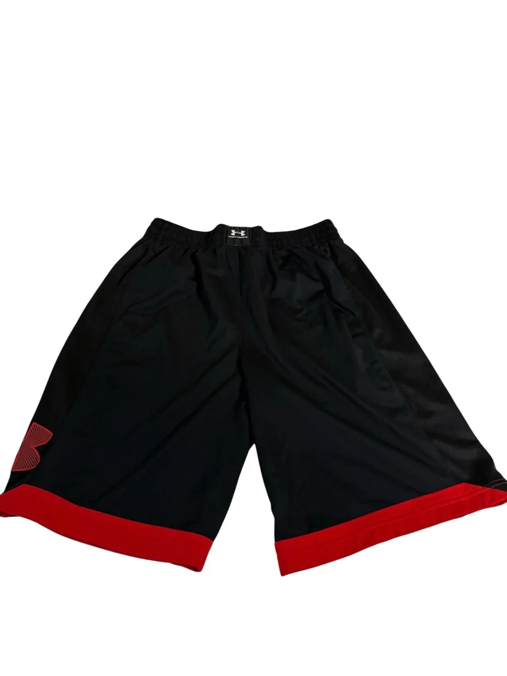 Under Armour Men’s Elastic Waist Basketball Shorts with Red Hem and Logo L